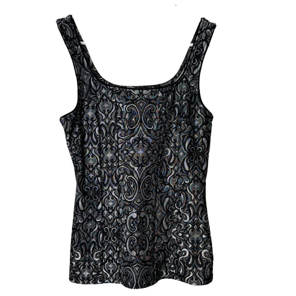 White House Black Market Brocade Tank | Womens XS Black and Silver Slim Fit Top